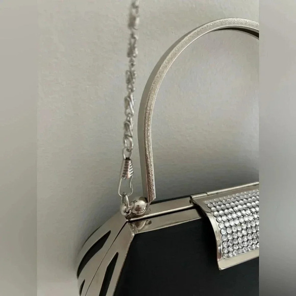 Vintage Hard Shell Evening Purse with Jeweled Clasp and Chain - Picture 9 of 11